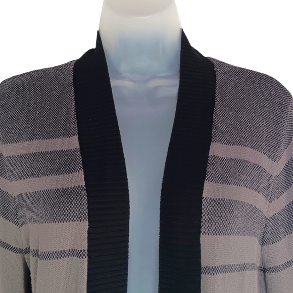 APT 9 Gray & Black Light Weight Long Sleeve Knit Striped Cardigan Sweater Large - Picture 4 of 8